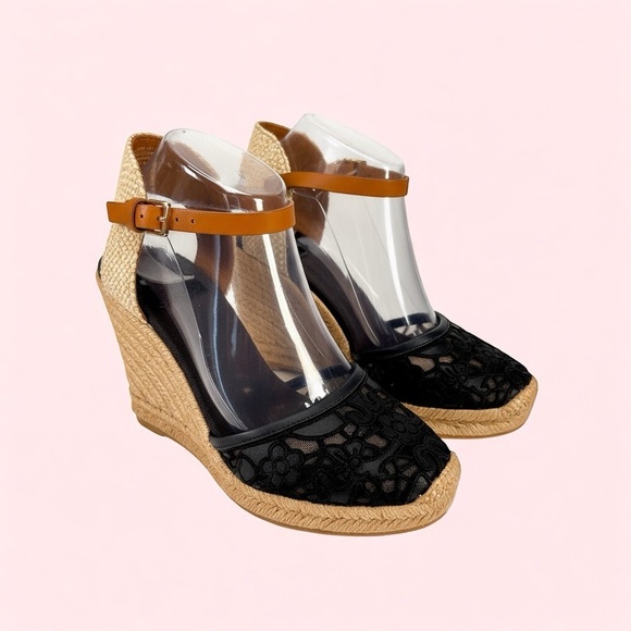 Tory Burch Women’s Lucia Lace Espadrille Wedges Sandals - Picture 1 of 13